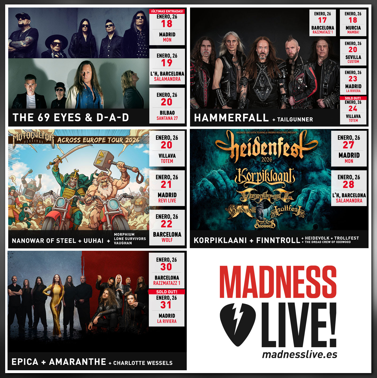 ️AGENDA DE CONCIERTOS · ENERO 2026 · MADNESS LIVE