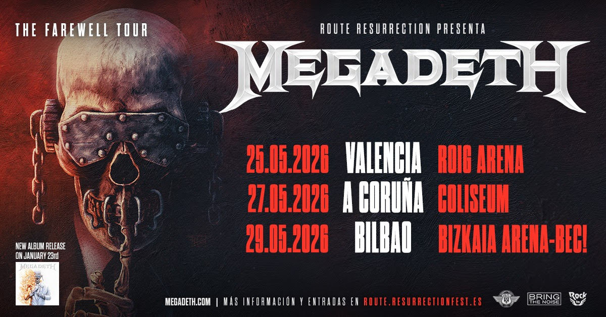 MEGADETH ANUNCIA SU GIRA DE DESPEDIDA EN ESPAÑA: TRES NOCHES HISTÓRICAS PARA DECIR ADIÓS A UNA LEYENDA DEL METAL.  