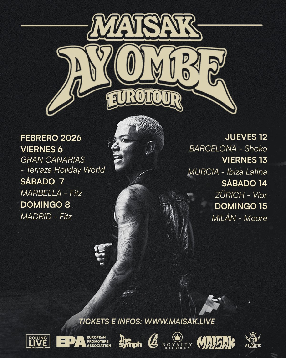 Maisak anuncia su primer tour europeo con AY OMBEE! y confirma fechas en España, Italia y Suiza