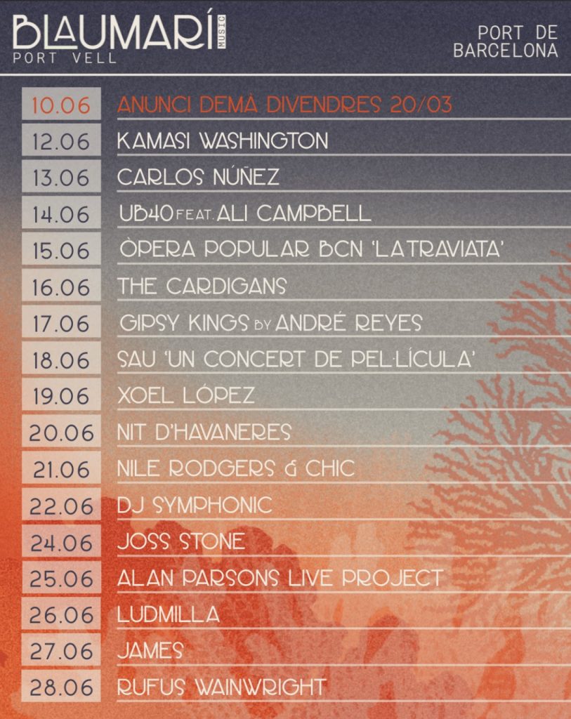 Nace Blaumarí Music Port Vell, un nuevo ciclo de conciertos en el Port de Barcelona con Kamasi Washington, The Cardigans, Nile Rodgers & CHIC o Rufus Wainwright, entre otros